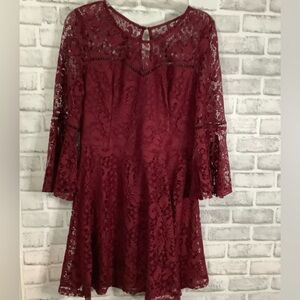 BCX Bordeaux Lace Bell Sleeve Mini-Dress Size 13 Juniors NWT (W197)